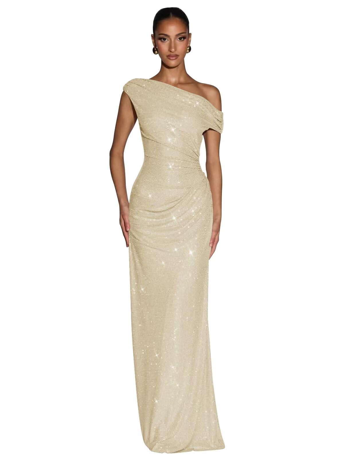 Women Sequin Long Prom Dresses for Women Sparkly Bodycon One Shoulder Evening Holiday Party Club Gowns 2026