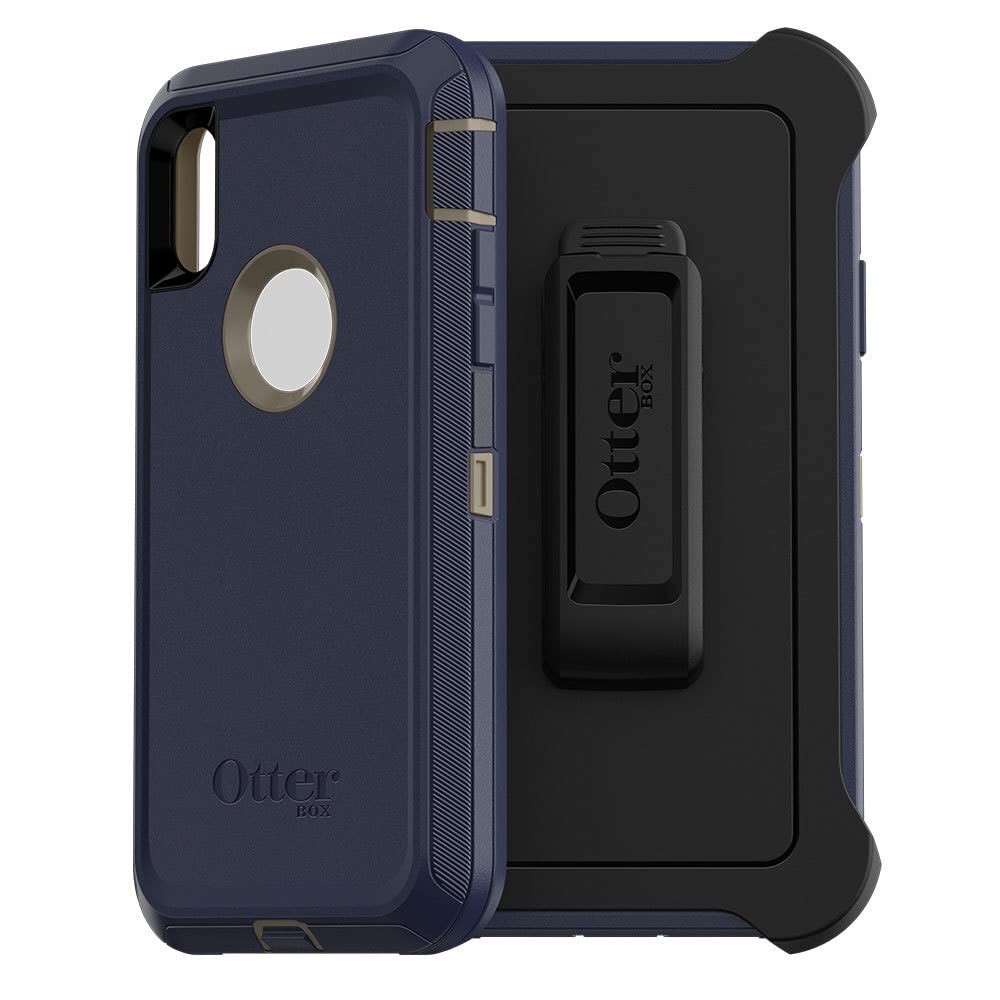 OtterBox DEFENDER SERIES SCREENLESS EDITION Case for iPhone Xr - Retail Packaging -Polycarbonate, Built-in Screen Protector, DARK LAKE (CHINCHILLA/DRESS BLUES)