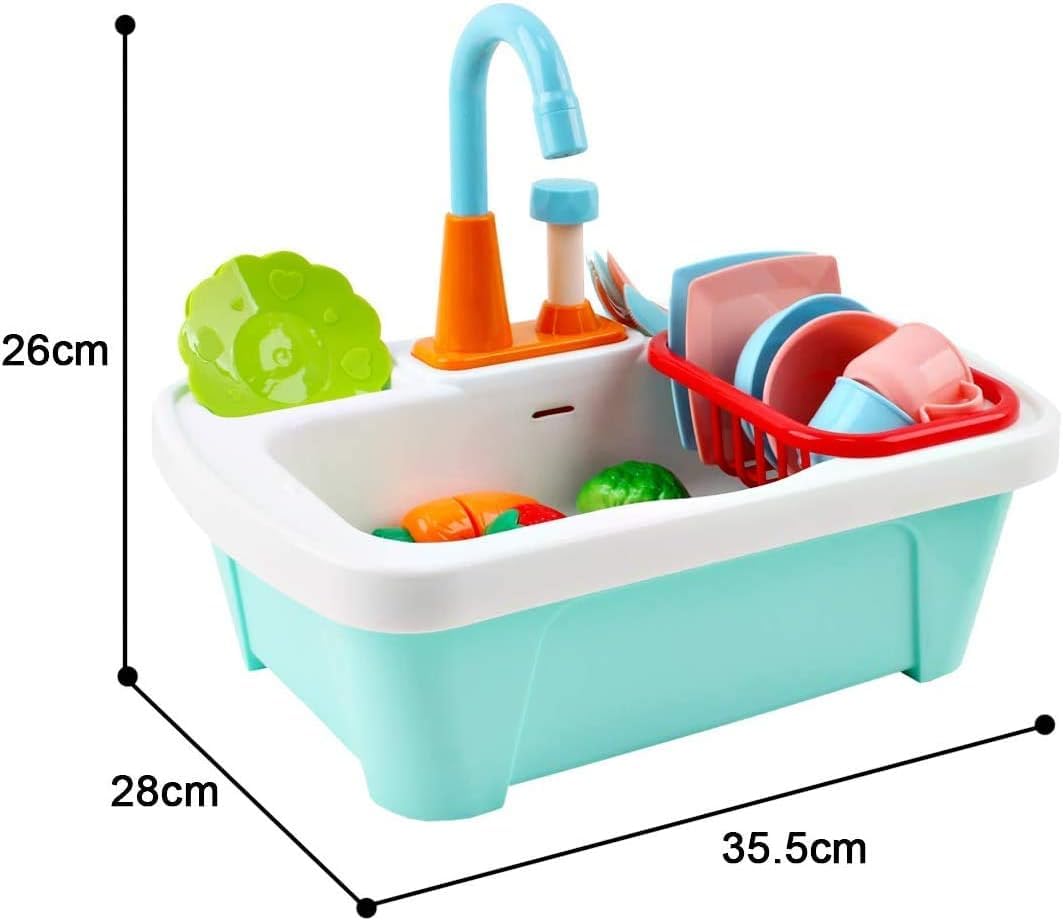 deAO Lavandino Giocattolo con Acqua Reale, Set Cucina Pentoline Giocattolo con Funzione Rubinetto Accessori Completati Per Bambini dai 3 Anni | 28 Pezzi