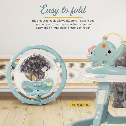 Image of Baybee Minto 2-in-1 Baby Walker for Kids with Push Handle, 2-Level Height Adjustment, Footmat & Musical Toy Bar | Activity Push Walker for Babies 6-18 Months (Blue)