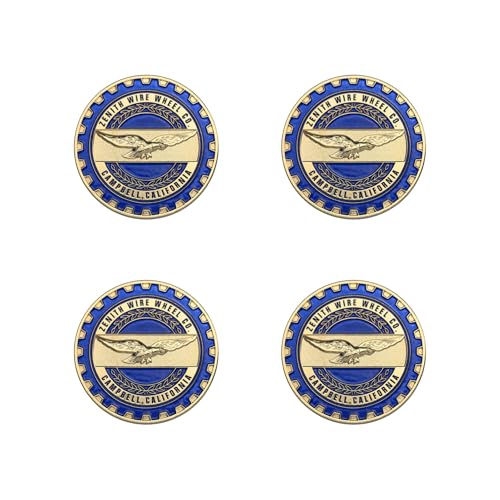 Image of Zenith Gold & Candy Blue Metal Wheel Chip Emblems (Set of 4) | 24K Triple Gold Plated Solid Metal Wheel Chip Emblems, 2.25 inch | for Lowriders w /Cut or Recessed Knock Off Spinner Caps