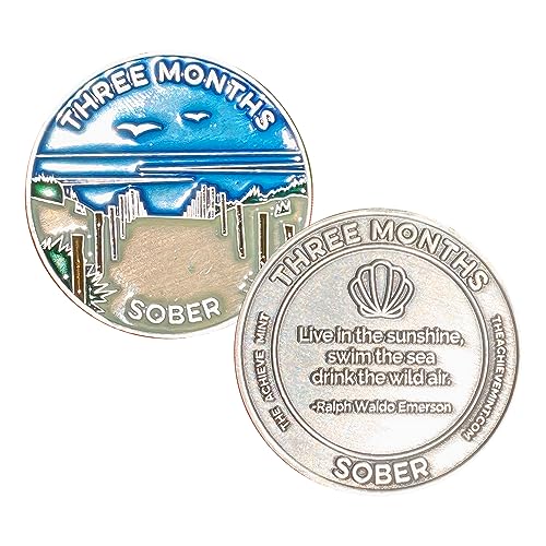 Image of The Achieve Mint 3 Months Sober Token | Three Month Sobriety Chip | Non-AA Gift, Non-Religious Medallions for Men and Women Celebrating Sobriety