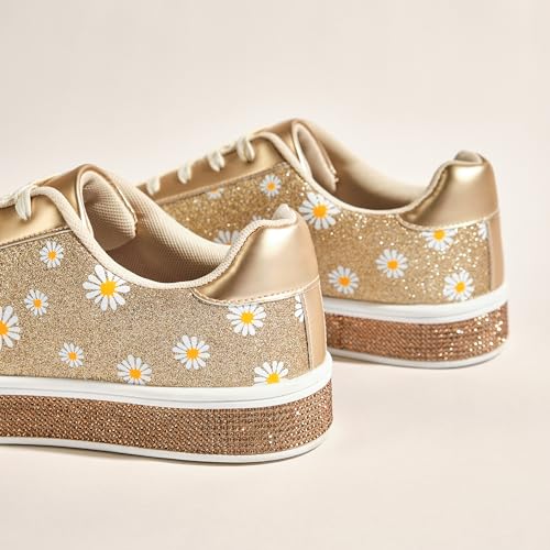 Image of UUBARIS Women's Glitter Tennis Sneakers Neon Dressy Sparkly Sneakers Rhinestone Bling Wedding Bridal Shoes Shiny Sequin Shoes