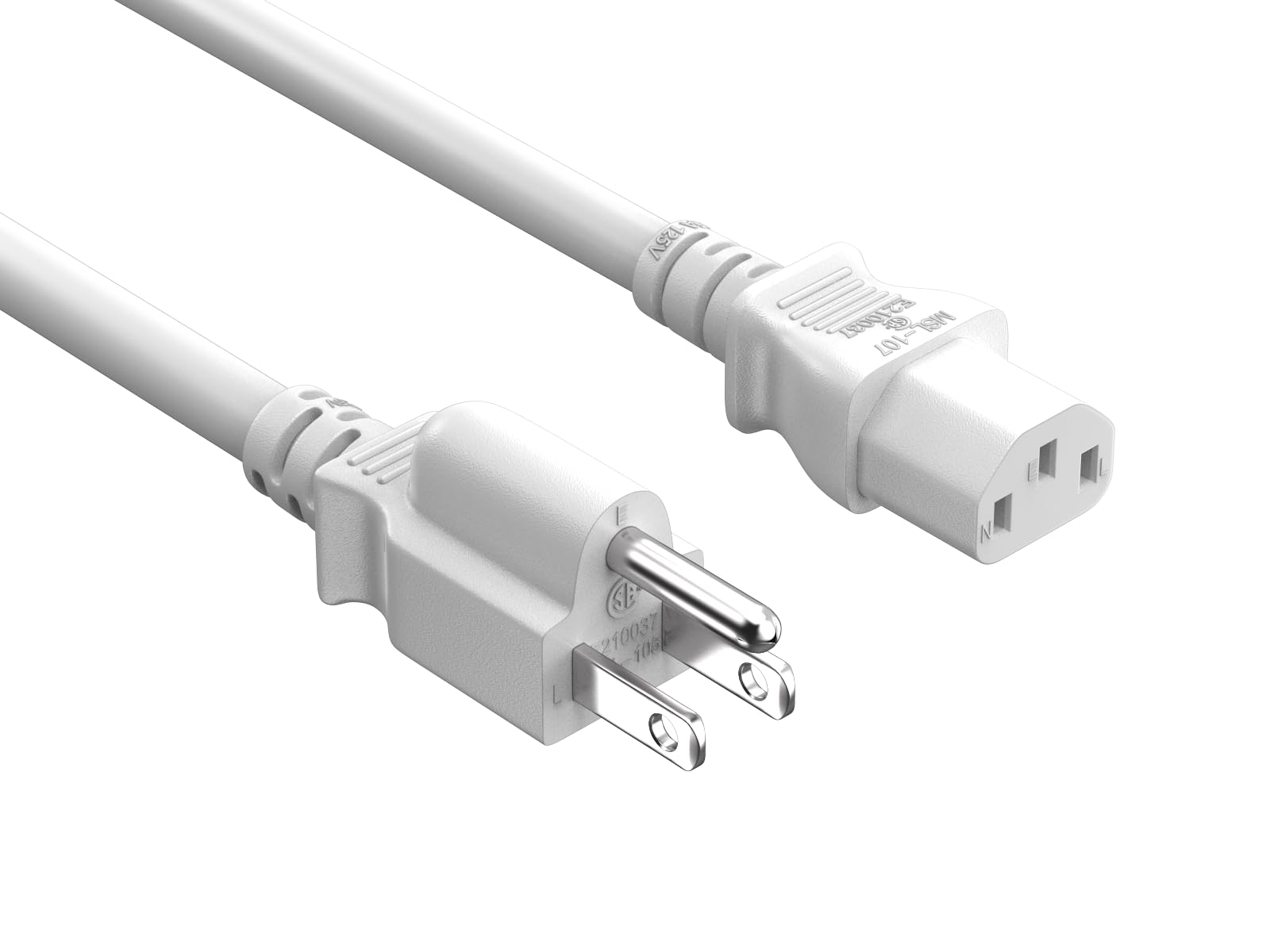 Cable Leader 6ft 18 AWG Universal Power Cord IEC320 C13 to NEMA 5-15P, Extension Power Cord, Compatible with Computers, Monitors, Printers & TVs, White
