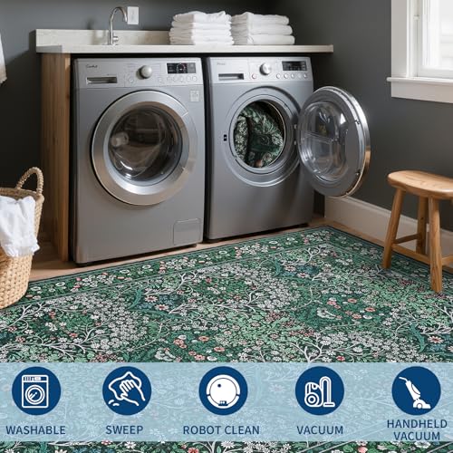 Tapete GarveeHome Boho Floral 2x3 Verde Oscuro miniatura 4