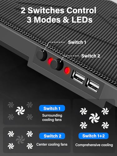 Image of Kootek Laptop Cooling Pad, Laptop Cooler with 5 Quiet Fans for 12 inch-17 inch Computer PC Notebook Gaming Laptop Fan, Height Adjustable Laptop Cooling Stand Laptop Accessories, Red