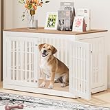 Snuowu 48" Heavy Duty Dog Crate Furniture for Small,Medium and Large Dogs,Rustic Wooden Dog Cage Kennel Indoor Furniture with Waterproof Top,Decorative Pet House Side End Table (White & Wood)