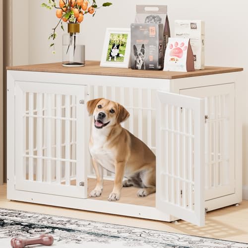 Snuowu 48' Heavy Duty Dog Crate Furniture for Small,Medium and Large Dogs,Rustic Wooden Dog Cage...