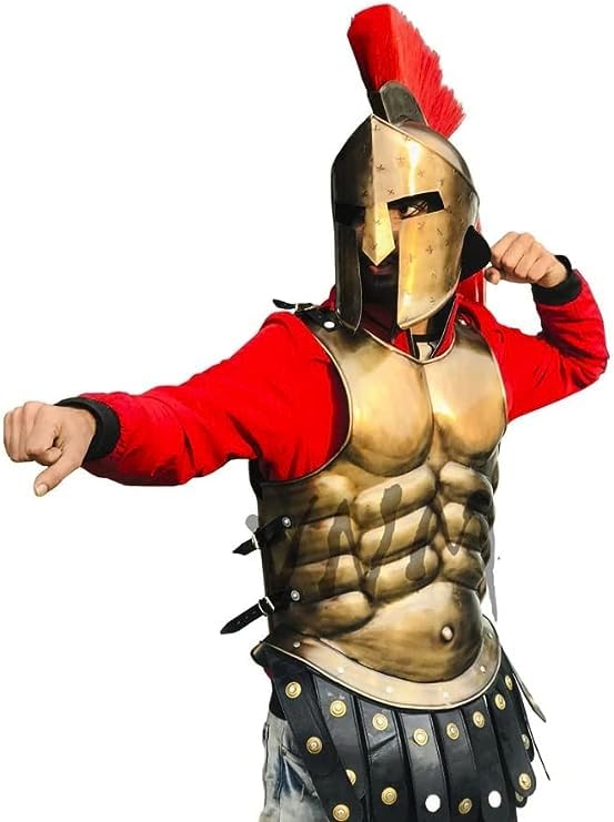 Muscle Jacket Armor Medieval & 300 Spartan Helmet King Roman Halloween Costume