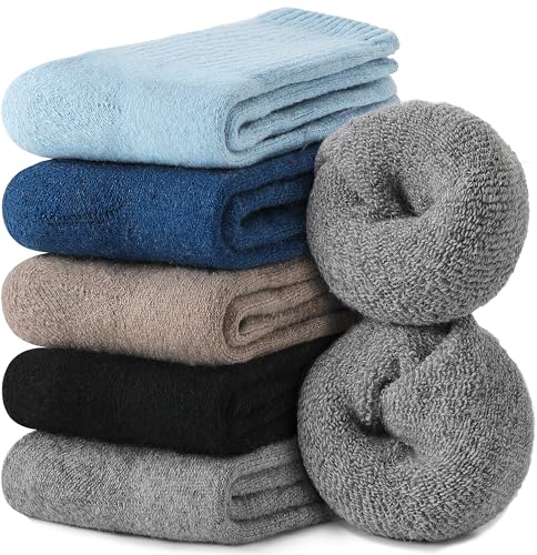 Image of EBMORE 5 Pairs Women Merino Wool Boot Socks Warm Thermal Winter Thick Hiking Cozy Cabin Crew Comfy Socks for Ladies