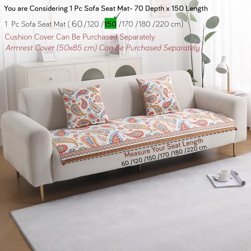 Image of HOKIPO 'LiefNest' Printed Holland Velvet Sofa Cover Mat with Foam Filling for 1 /2 /3 Seater & L-Shape Sofa. Make Your Own Sofa Cover Set, Mat Size: 150(L) cm, Paisley Multicolor (IN-823-D8)