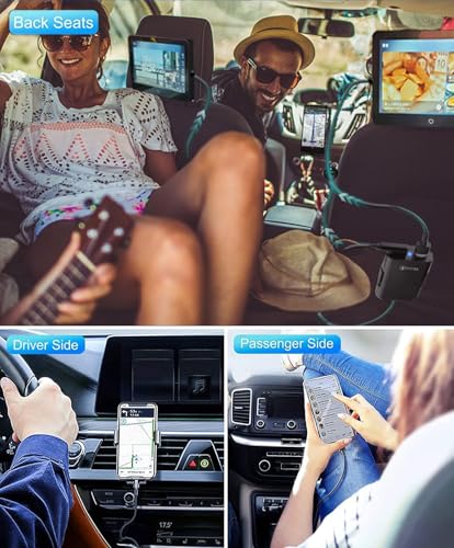 Image of 40W Fast Car Charger with 4 USB Ports (8A Output) - Front & Back Seat Charging, 1.8M Cable, Car Cigarette Lighter Socket Splitter, Universal 12V-24V Car Adapter for Road Trips & Daily Use