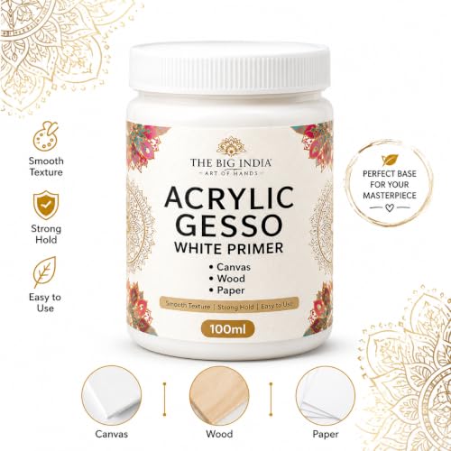 Image of Acrylic Gesso White Primer | Art & Craft Surface Sealer for Canvas, Wood, Paper, MDF & More | Smooth Matte Finish | 100ml (Pure for Sure)