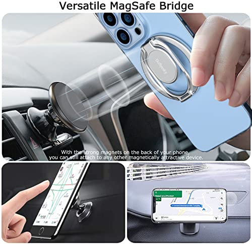 Image of Doflyesky Magnetic Phone Grip Holder Kickstand, Gym Double Adjustable Finger Ring Grip and Stand, Compatible with PopSockets MagSafe Ring Removable for iPhone (Silver)