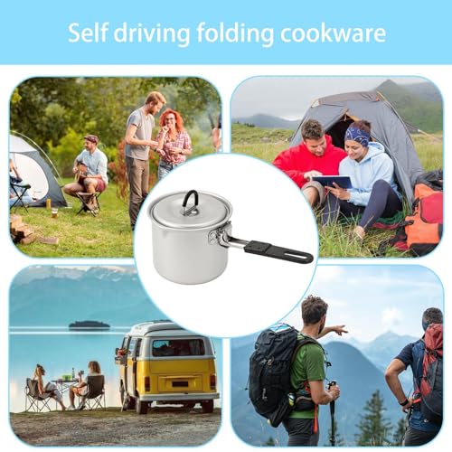 Olla de camping de aluminio resistente y antiadherente con asa plegable de 770ml 7