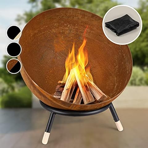 Blumfeldt Fire Pits for Garden, Fire Bowl Camping Firepit, Outdoor Wood Burners for Camp Firepit with Tripod Stand, Steel Outside Fireplace Log Burner, Weatherproof Firebowl for Garden - 66 x 66 cm Cover