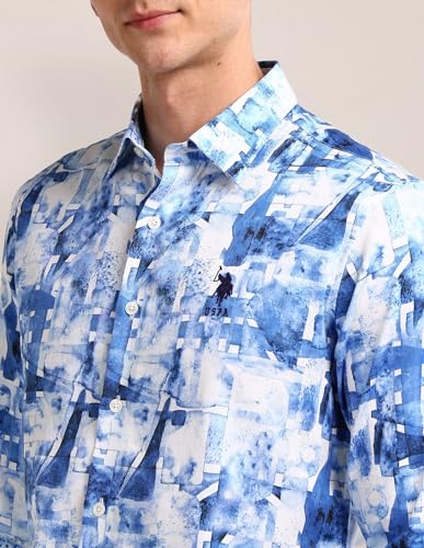 Image of U.S. Polo ASSN. Printed Regular Fit Shirt for Men - 100% Cotton, Breathable & Comfortable, Full Sleeves Casual Shirt for Men