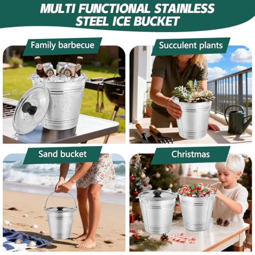 OBTANIM 3 Pack 6L Stainless Steel Metal Ice Buckets Champagne Drink Cooler Storage Ice Pails with Handle and Lid for Party Favors Organizing Home Parties Bar Cooling Supplies by OBTANIM - Used condition - Image 8