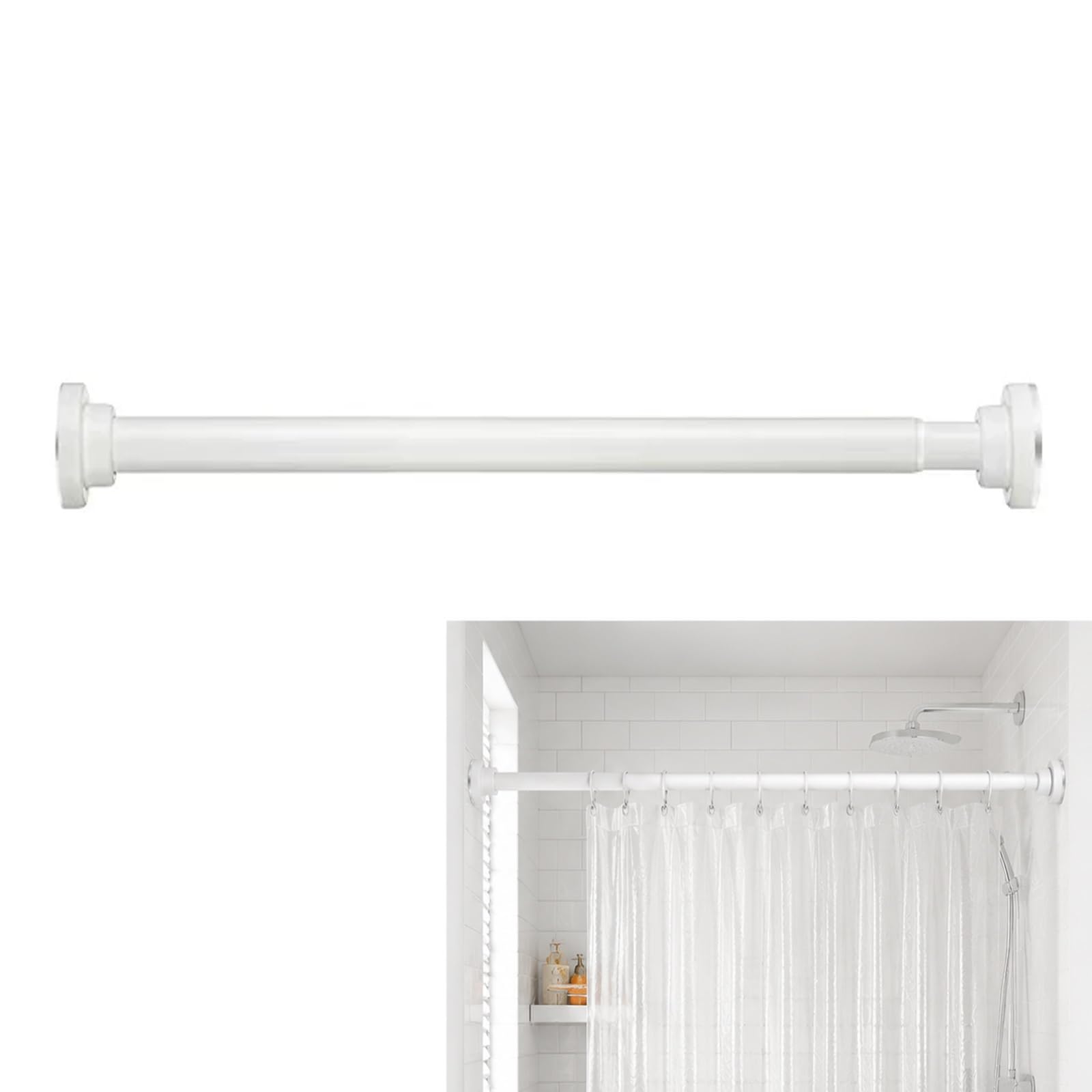 Shower Curtain Rod, Stainless Steel Tension Curtain Rod, 0.9 in Diameter Nonslip Shower Rod for Bathroom Kitchen Closet(White,105-170cm/41-67in)