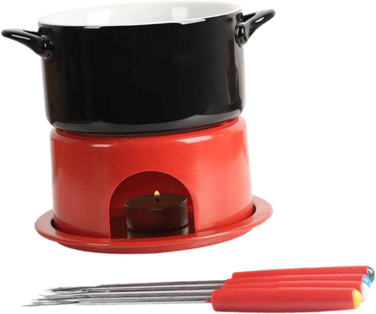 Cheese Fondue Pot Set Chocolate Melter with Forks Melt Hot Pot Bowl Set for Snack, Black Red