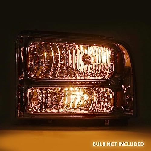 Image of GRAND ORANGE Headlights Assembly Compatible with 2005-2007 Ford F250 F350 F450 F550 Super Duty /Fit 2005 Ford Excursion Headlamp Clear lens Chrome Houing Amber Reflector