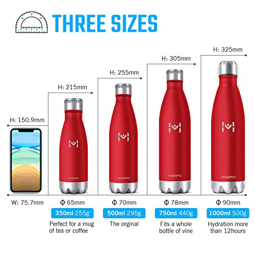 image for HOMPO Stainless Steel Water Bottle - 17oz/ 500ml BPA Free Vacuum Insul