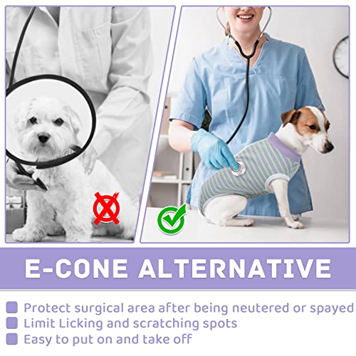 Image of BRKURLEG Small Dog Recovery Suit After Surgery, Abdominal Wound Protection, Back Zipper Spay Recovery Suit for Dogs & Cats, Soft Anti-Licking Puppy Onesie, Cone Alternative, Purple Stripes XL