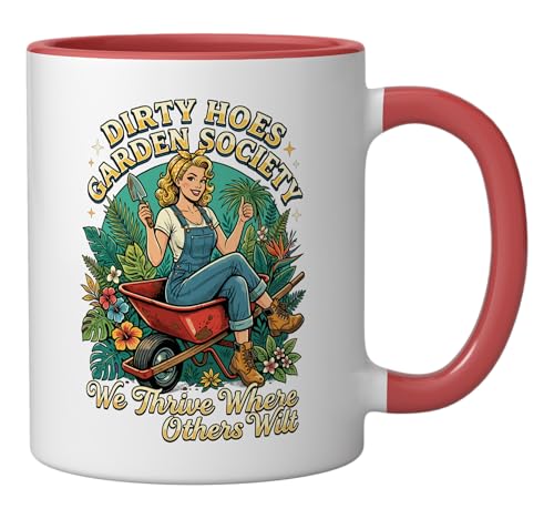 Dirty Hoes Garden Society Funny Gardener Women Ceramic Mug, Red/White by We Thrive Where Others Wilt Gardening - Used condition - Image 2