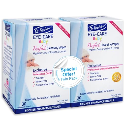 Image of Dr. Fischer Premium Baby Eyelid Wipes, 60 Count, Pre-moistened, Hypoallergenic, Non-Irritating, Rinse Free, Pediatrician Recommended