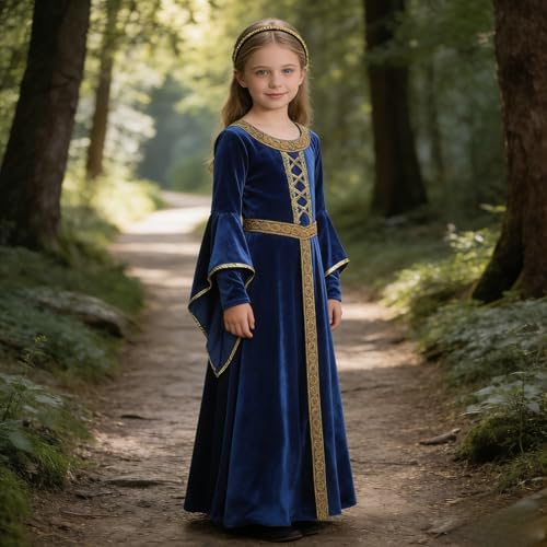 Vestido medieval noble de terciopelo para niñas 10-12 años miniatura 6