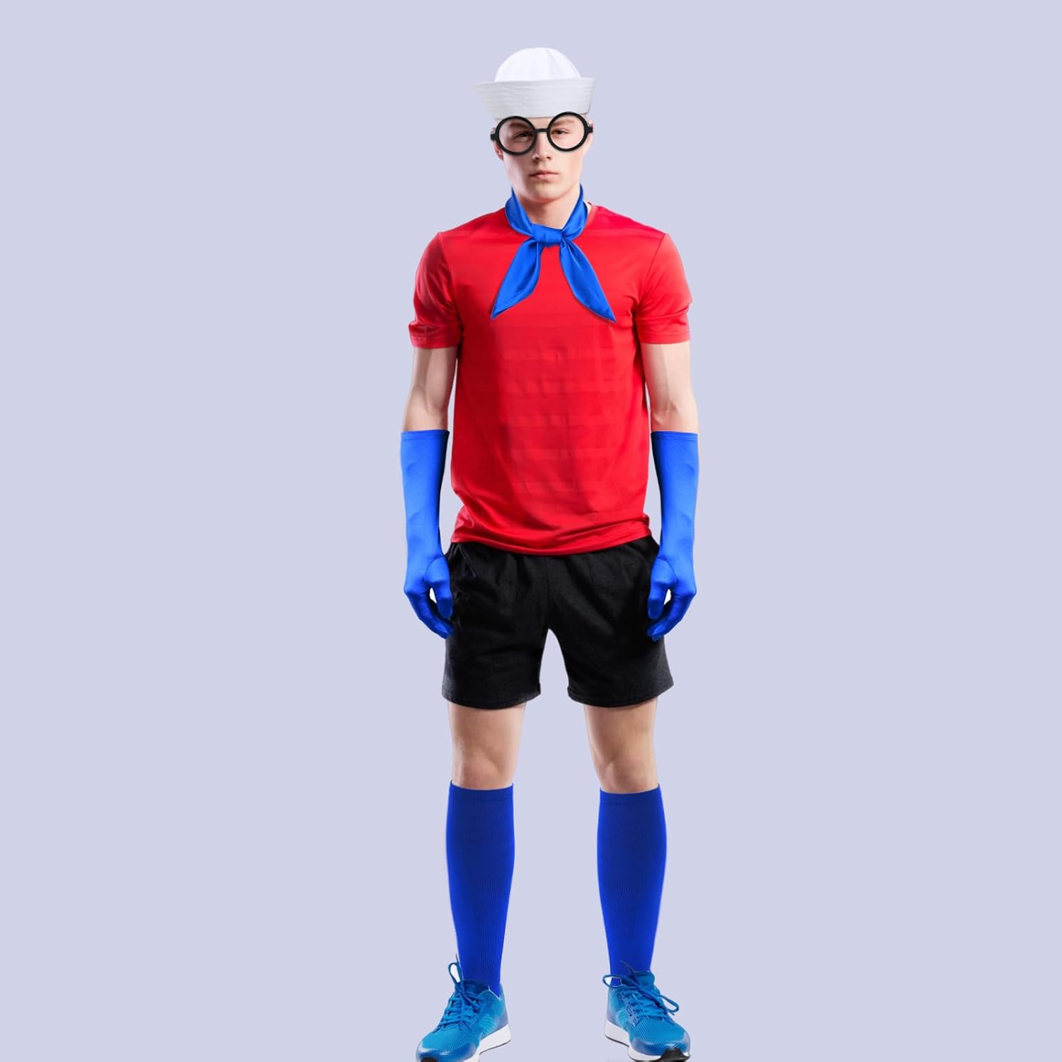 5 PCS Halloween Sailor Costume Include Sailor Hat Scarf Gloves Socks Glasses for Men Women Cartoon Character Dress Up - Image 7