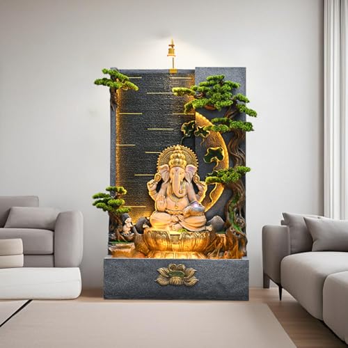 Fontana Ganesha in resina per interni, 200 cm, decorazione zen con luci a LED e fontana di Buddha, grande cortina d'acqua