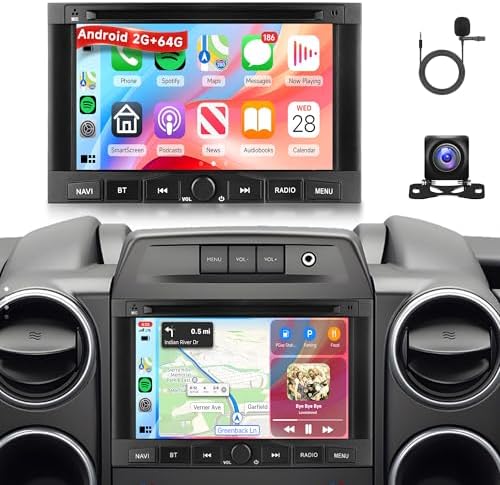 Rimoody 2G 64G Android Car Radio for Peugeot 3008 5008 Partner Citroen Berlingo 2010-2016 7'' Touch Screen Car Stereo with Wireless CarPlay Android Auto/GPS/Bluetooth/FM RDS/EQ/Wi-Fi/Backup Camera