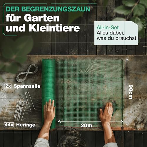 Hundezaun, 20 m x 90 cm, Komplett-Set