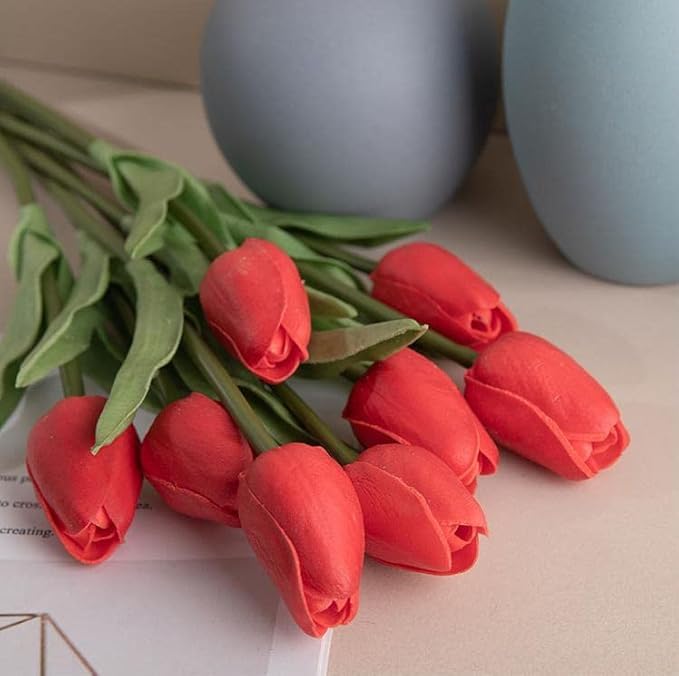 Image of CosaCentrum Beautiful Decorative Artificial Tulip Flower Bunches for Home decor (Red, Pack of 7)