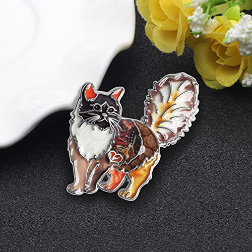 DOWAY Cute Emaille Katze Brosche Pins Floral Katzen Geschenke für Damen Frauen Mädchen Mode Katzen Schmuck Charms (Erdnuss)