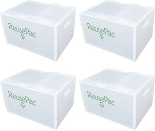 Reusable Foldable Box Corrugated PP Lightweight, Storage Moving, Heavy Duty Stackable, Tape Free Self-Locking Lid for Business Home In/Outdoors (oWhite 4 Pack, 16x12x10in)