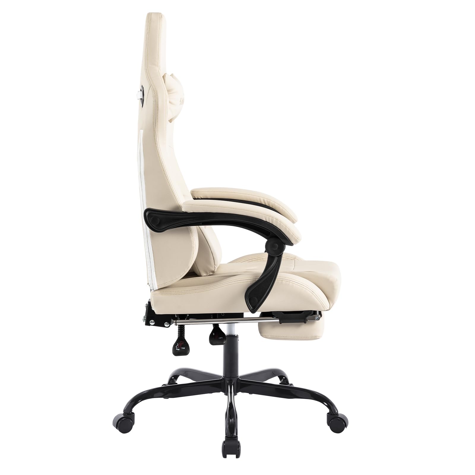 SUKIDA Chaise de gaming ergonomique avec repose-pieds - Chaise de bureau ergonomique avec support lombaire - Beige