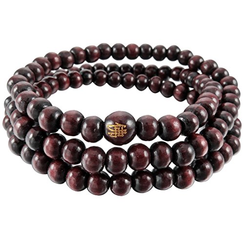 Collier de prière bouddhiste en bois rouge pour méditation et yoga au quotidien