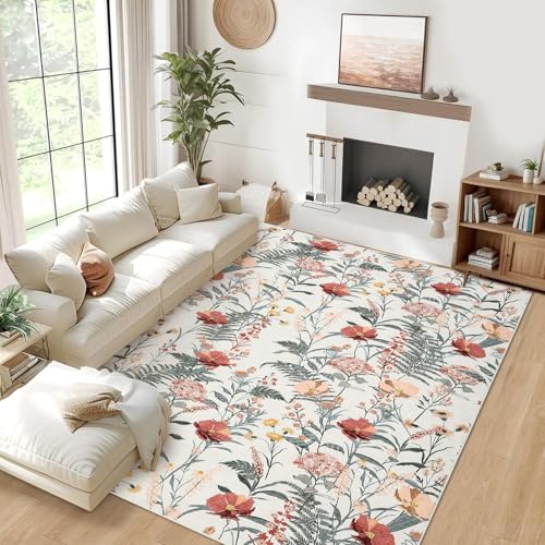 Image of GAOMON Modern Washable Rugs 9x12 Living Room Eug Farmhouse Soft Rugs for Bedroom Aesthetic Large Area Rug Non Slip Floral Printed Modern Rug for Dining Room Nursery 9