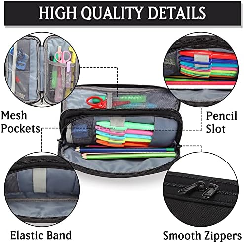 VASCHY Large Pencil Case, Pen Pouch Bag for Boys & Girls with Zipper Mesh Compartments Portable Pencil Holder for Elementary School Office Desk Stationery Organizer for Adult Women &Men(Black)