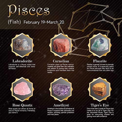 Aoovoo Pisces Crystal And Healing Stone Gift Set -12 Zodiac Signs - 6 Pcs Astrology Healing Crystals Birthstone Kit - Horoscope Gifts - Gemstone Chakra Crystal Birthday Gifts For Women Men With Box #TOP6