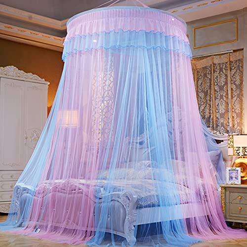 Esta mosquitera para Cama, mosquitera Colgante de Lujo para habitación de Princesa, mosquitera Blanca con Dosel Universal para Cama Individual, Doble o Cuna, fácil instalación, Rosa y Azul.