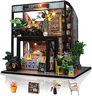 Cuteefun Miniature DIY Dolls House Kit, Wooden Doll house Kit with Furniture and Music Box, Handmade Crafts for Adults, 1:24 for Birthday, Valentine's Day Father's Day(Coffee Shop)
