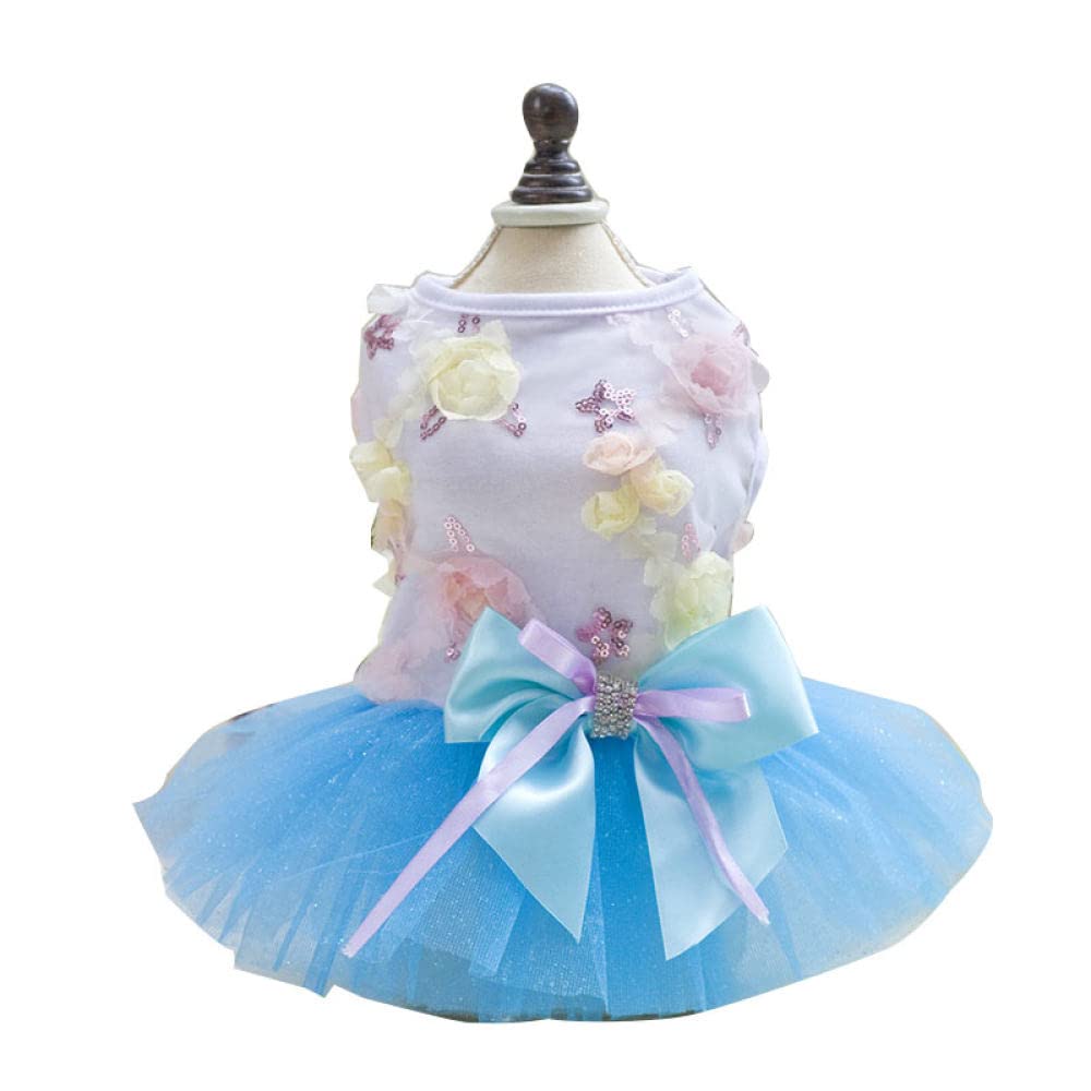 Robe de mariée pour chien bleu vêtements animaux dentelle avec noeud L
