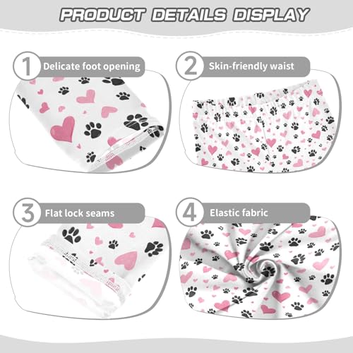 Pink Love Paw Print Girls Leggings Kids Yoga Pants Athletic Tights Pants 4-10 Years3