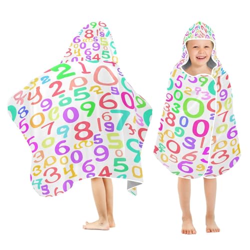 Kigai Rainbow Digits Kids Hooded Towel, 24x50 in Bath/Pool/Beach Soft Absorbent Hooded Towel Wrap for Toddler Kids