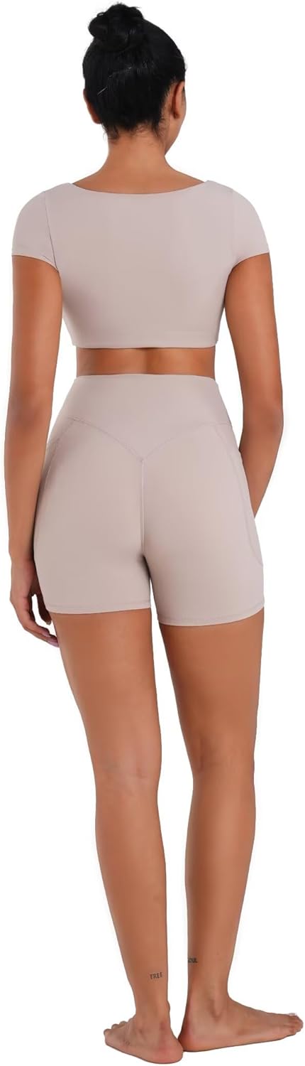 Sunzel Womens Short Sleeve Crop Top with Built in Bra Athletic Yoga T Shirt Casual Fitted Workout Gym Active Tee with Padding - Image 6