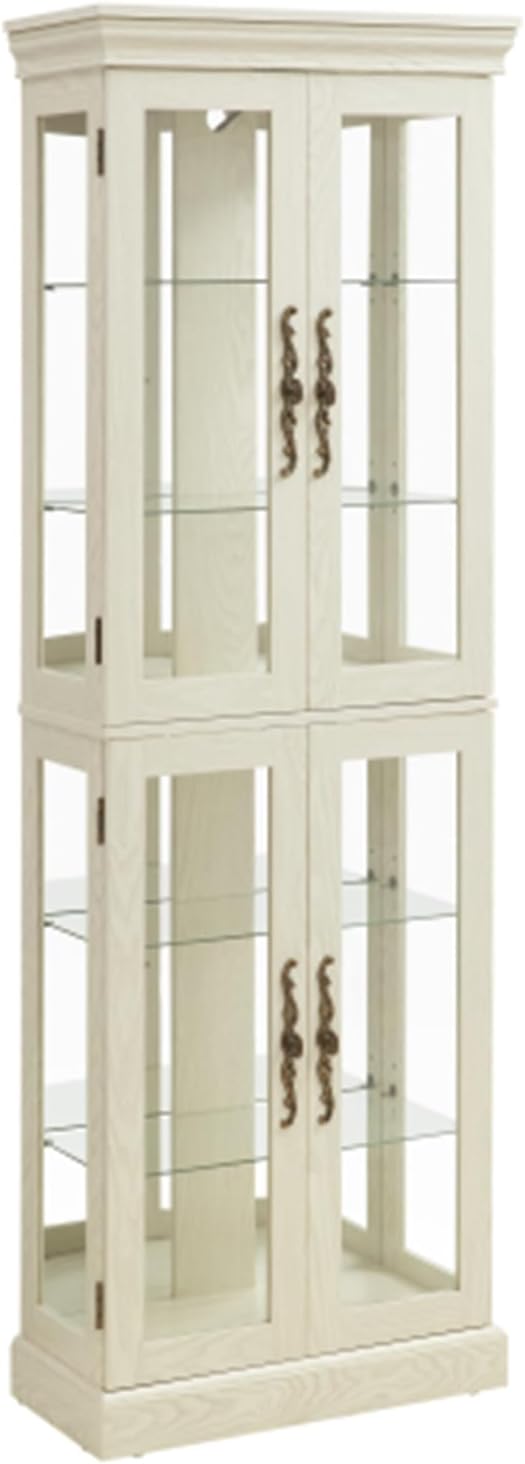 Curio Cabinet, Illuminated Glass Cabinet, Glass Wine Cabinet, Toy Display Cabinet, Pantry, Cabinet, Adjustable Glass Shelves, 4 Doors, Light Bulb Included, Antique White
