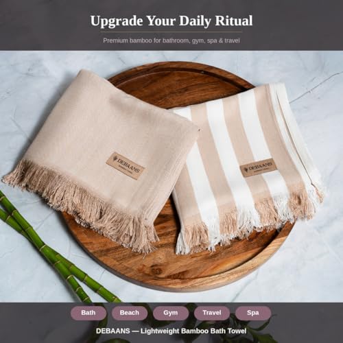 Image of 100% Bamboo Large Bath Towel | Buttery Soft, Ultra-Absorbent, Lightweight, Anti-Microbial, Hypoallergenic, Quick Dry | Suitable for Daily use, Travel, Gym, Swimming (Beige)